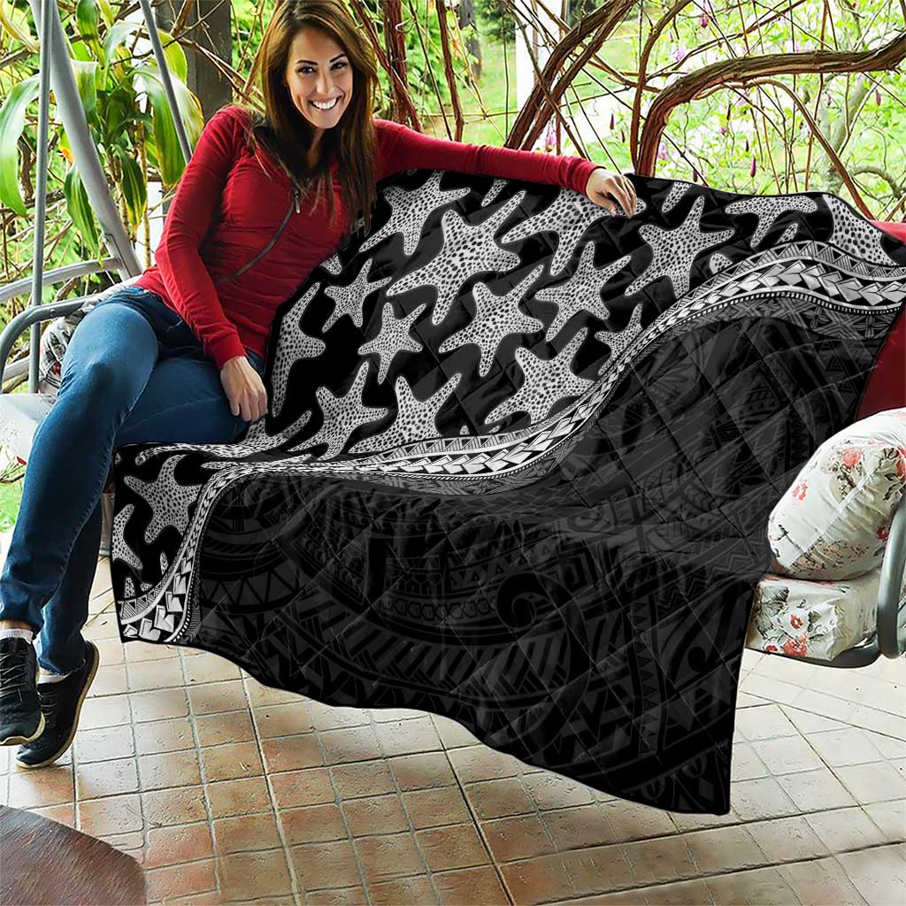 Monotone Polynesian Starfish Unique Pattern Quilt