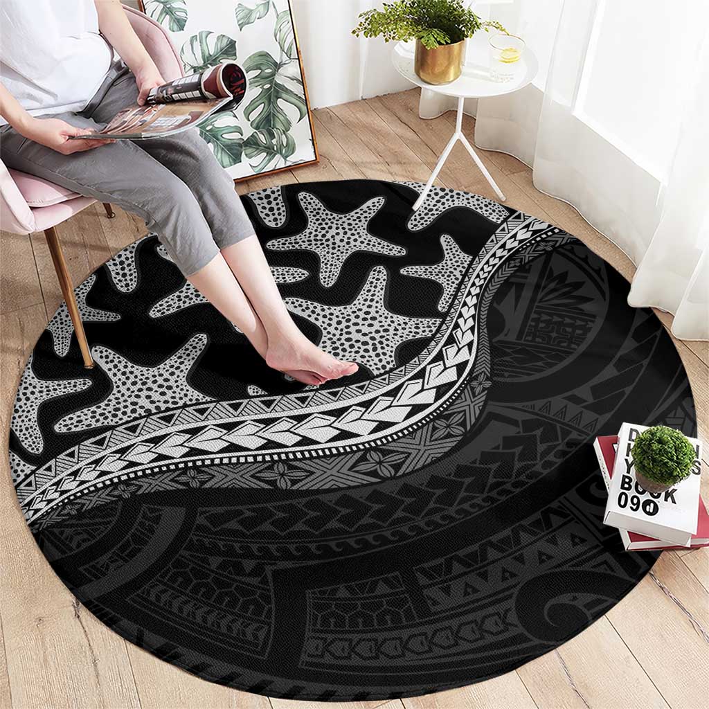 Monotone Polynesian Starfish Unique Pattern Round Carpet