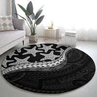 Monotone Polynesian Starfish Unique Pattern Round Carpet