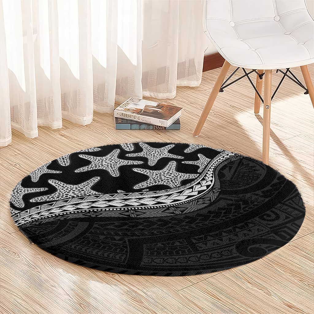 Monotone Polynesian Starfish Unique Pattern Round Carpet