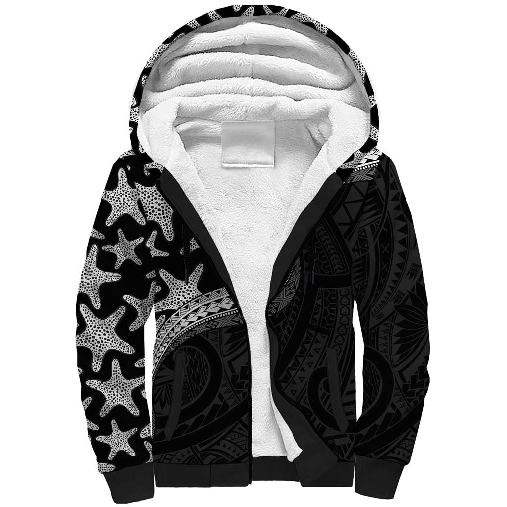 Monotone Polynesian Starfish Unique Pattern Sherpa Hoodie