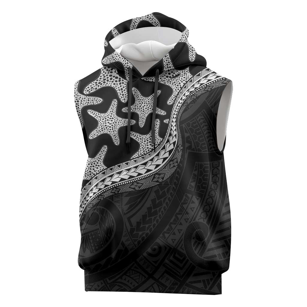 Monotone Polynesian Starfish Unique Pattern Sleeveless Hoodie LT01 Black - Polynesian Pride