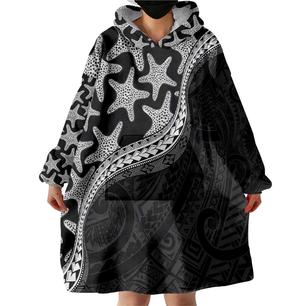 Monotone Polynesian Starfish Unique Pattern Wearable Blanket Hoodie