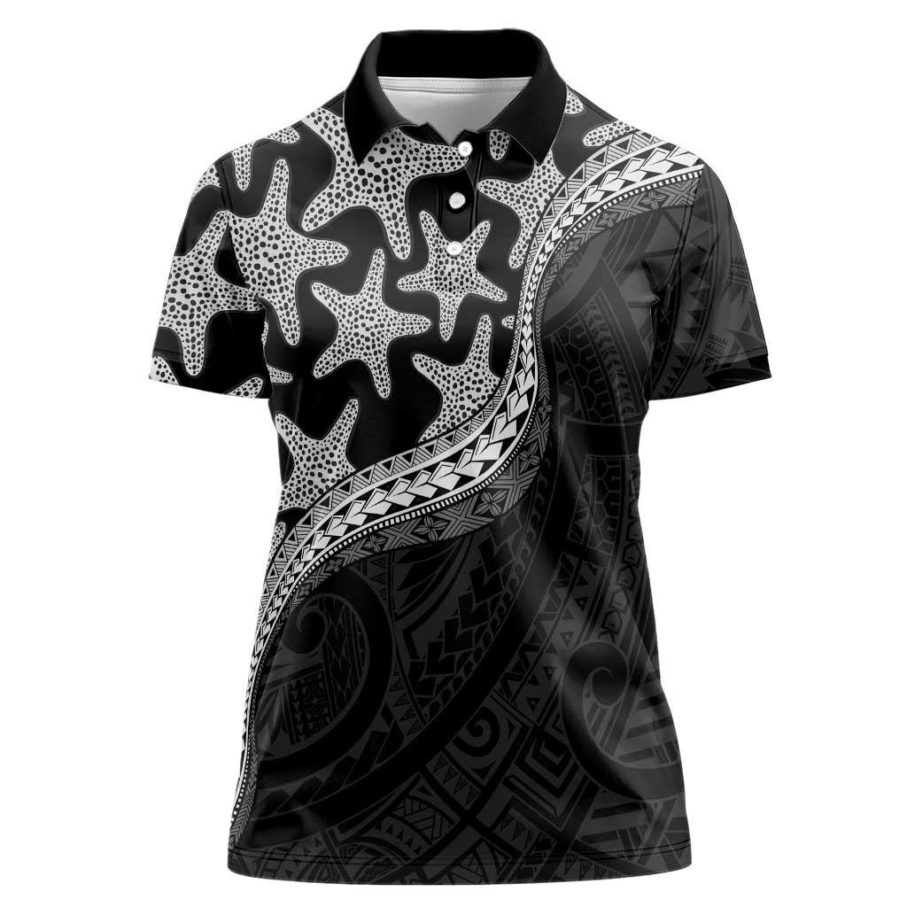 Monotone Polynesian Starfish Unique Pattern Women Polo Shirt