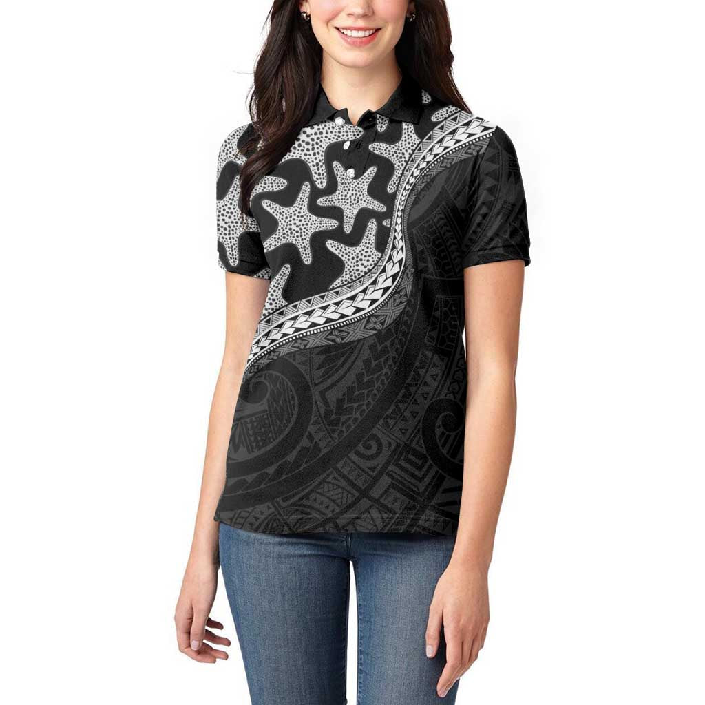Monotone Polynesian Starfish Unique Pattern Women Polo Shirt