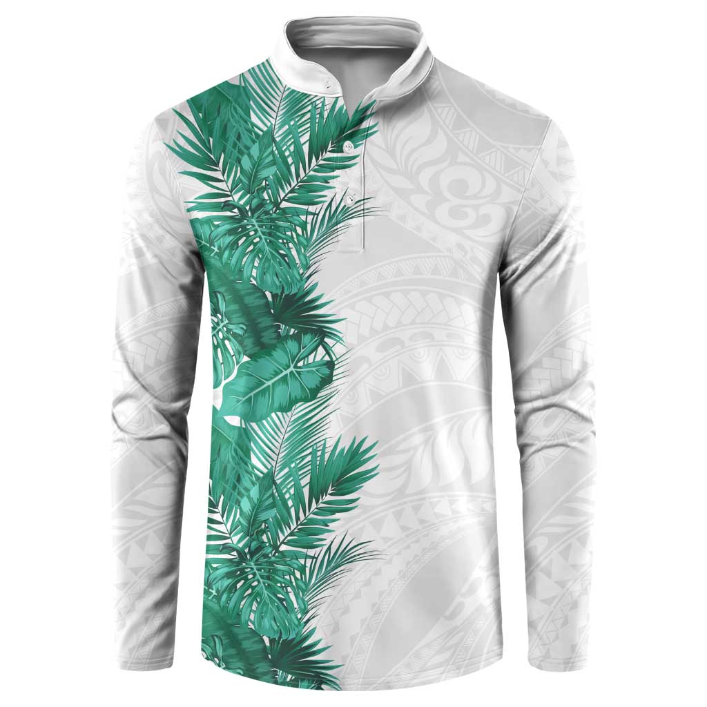 Hawaii Tropical Leaves Button Sweatshirt Polynesian Pattern