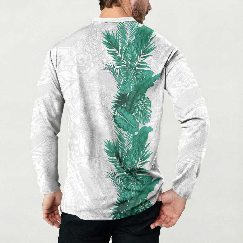 Hawaii Tropical Leaves Button Sweatshirt Polynesian Pattern