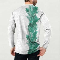 Hawaii Tropical Leaves Button Sweatshirt Polynesian Pattern