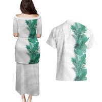 Hawaii Tropical Leaves Couples Matching Puletasi and Hawaiian Shirt Polynesian Pattern