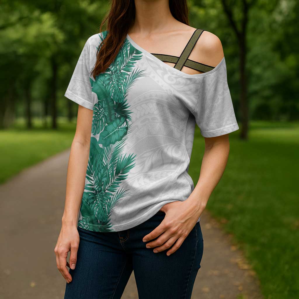 Hawaii Tropical Leaves Cross Shoulder Shirt Polynesian Pattern