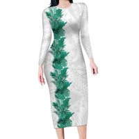 Hawaii Tropical Leaves Family Matching Long Sleeve Bodycon Dress and Hawaiian Shirt Polynesian Pattern LT01 Mom's Dress White - Polynesian Pride