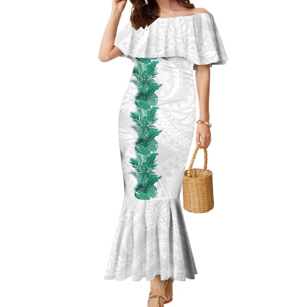 Hawaii Tropical Leaves Family Matching Mermaid Dress and Hawaiian Shirt Polynesian Pattern LT01 Mom's Dress White - Polynesian Pride