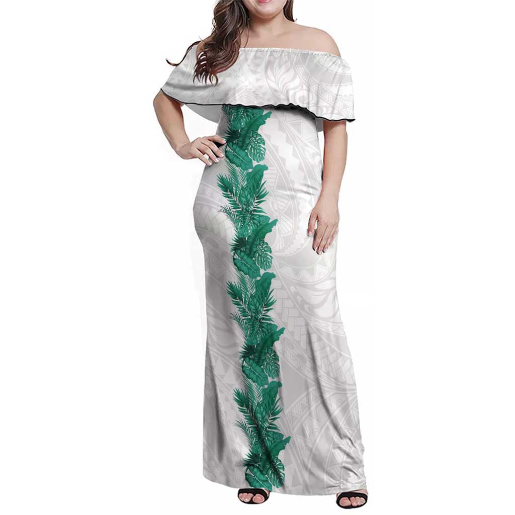 Hawaii Tropical Leaves Family Matching Off Shoulder Maxi Dress and Hawaiian Shirt Polynesian Pattern