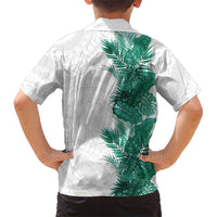 Hawaii Tropical Leaves Family Matching Off Shoulder Short Dress and Hawaiian Shirt Polynesian Pattern