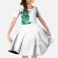 Hawaii Tropical Leaves Family Matching Off Shoulder Short Dress and Hawaiian Shirt Polynesian Pattern