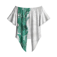 Hawaii Tropical Leaves Off Shoulder Wrap Waist Top Polynesian Pattern LT01 White - Polynesian Pride
