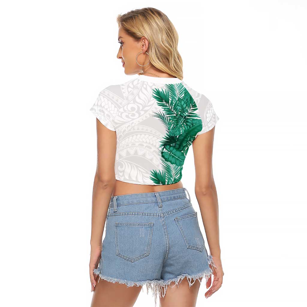 Hawaii Tropical Leaves Raglan Cropped T Shirt Polynesian Pattern