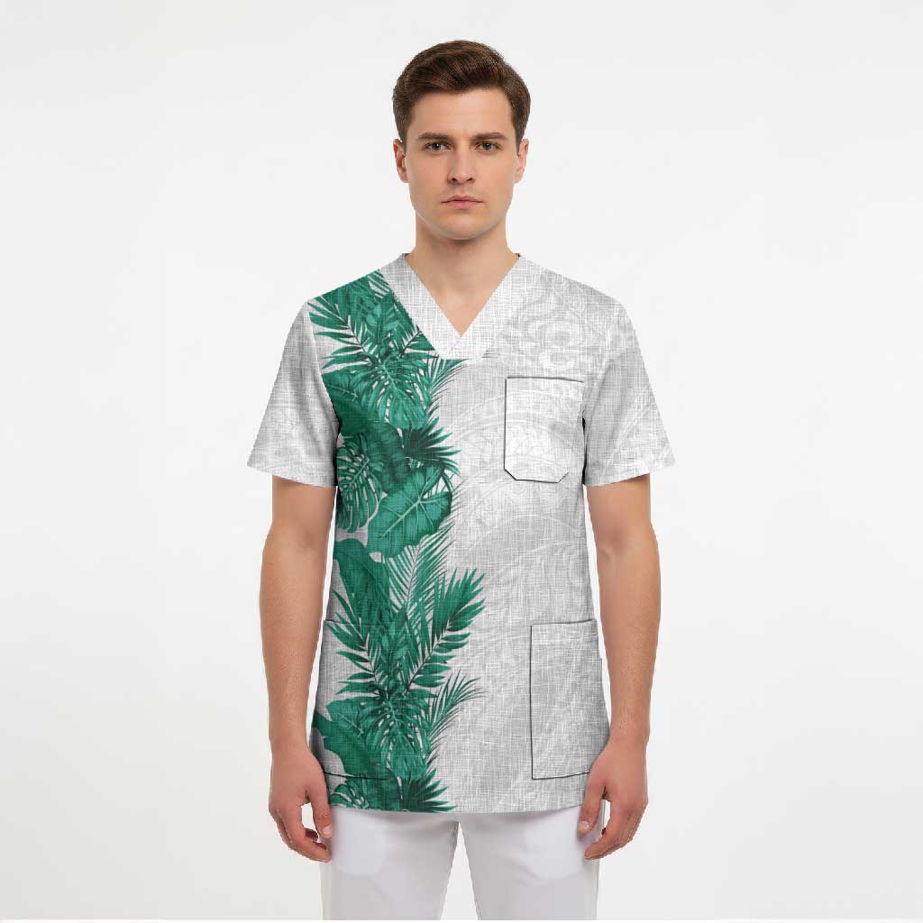 Hawaii Tropical Leaves Scrub Top Polynesian Pattern
