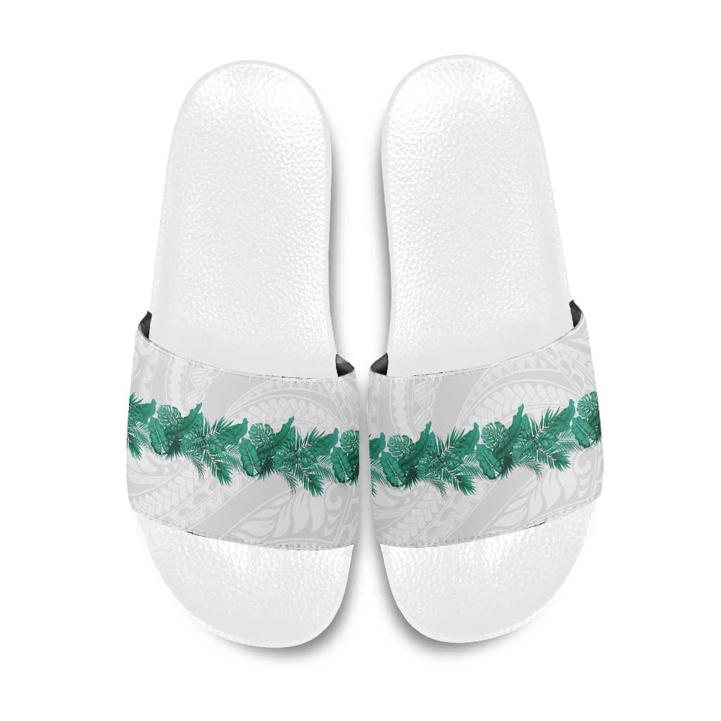 Hawaii Tropical Leaves Slide Sandals Polynesian Pattern