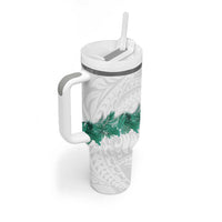 Hawaii Tropical Leaves Tumbler With Handle Polynesian Pattern