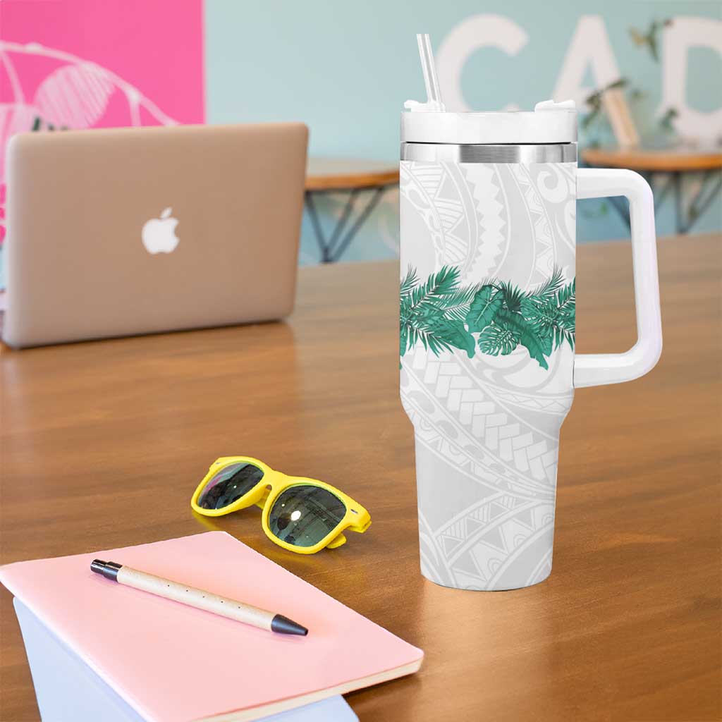 Hawaii Tropical Leaves Tumbler With Handle Polynesian Pattern