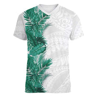 Hawaii Tropical Leaves Women V-Neck T-Shirt Polynesian Pattern LT01 Female White - Polynesian Pride