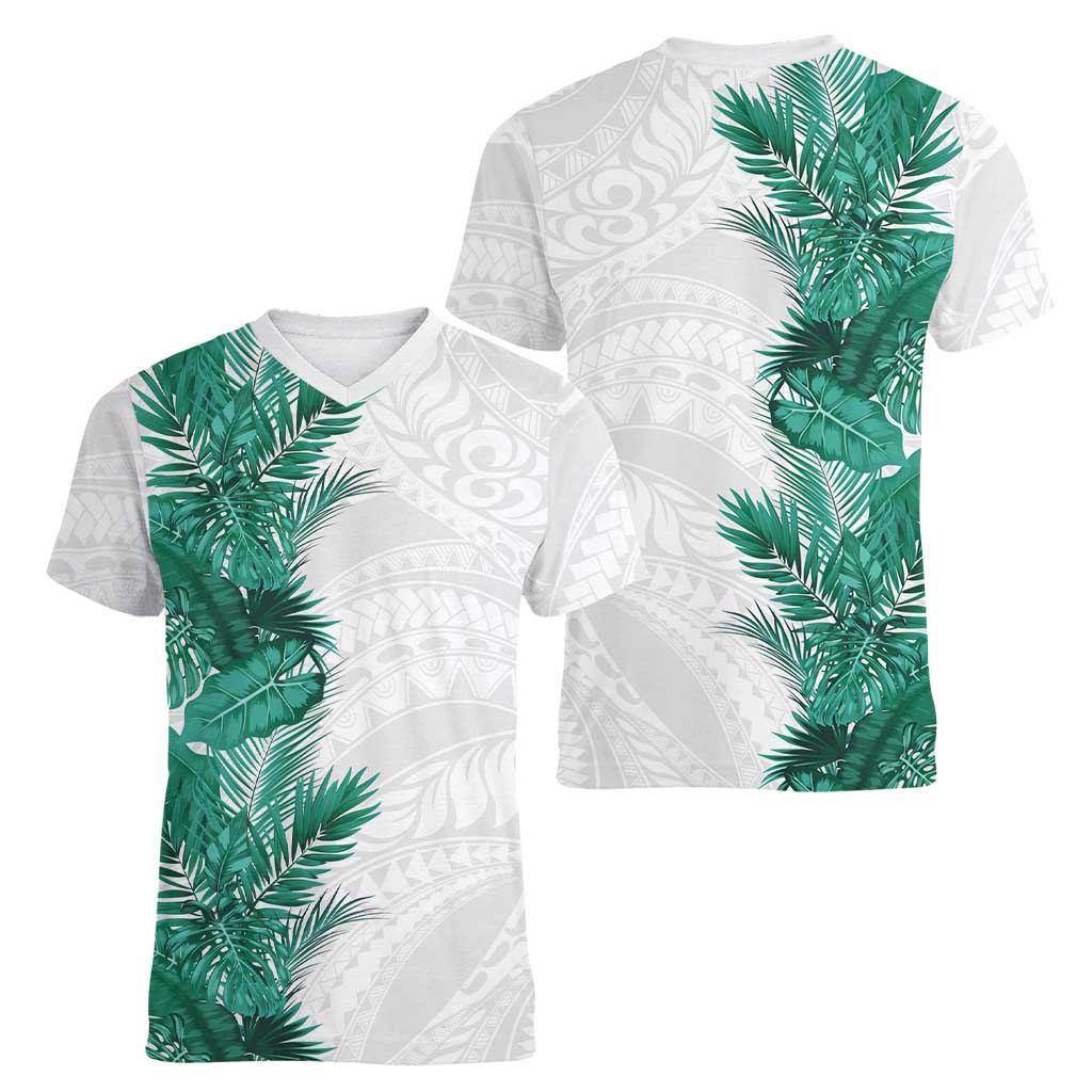 Hawaii Tropical Leaves Women V-Neck T-Shirt Polynesian Pattern LT01 - Polynesian Pride