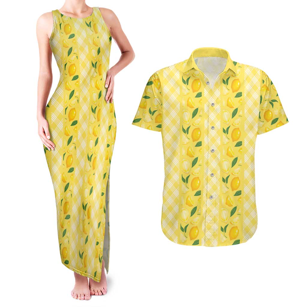 Hawaii Lemon Palaka Couples Matching Tank Maxi Dress and Hawaiian Shirt Striped Stylized LT01 Yellow - Polynesian Pride