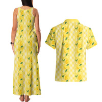Hawaii Lemon Palaka Couples Matching Tank Maxi Dress and Hawaiian Shirt Striped Stylized LT01 - Polynesian Pride
