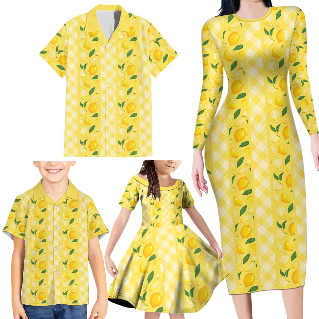 Hawaii Lemon Palaka Family Matching Long Sleeve Bodycon Dress and Hawaiian Shirt Striped Stylized LT01 - Polynesian Pride