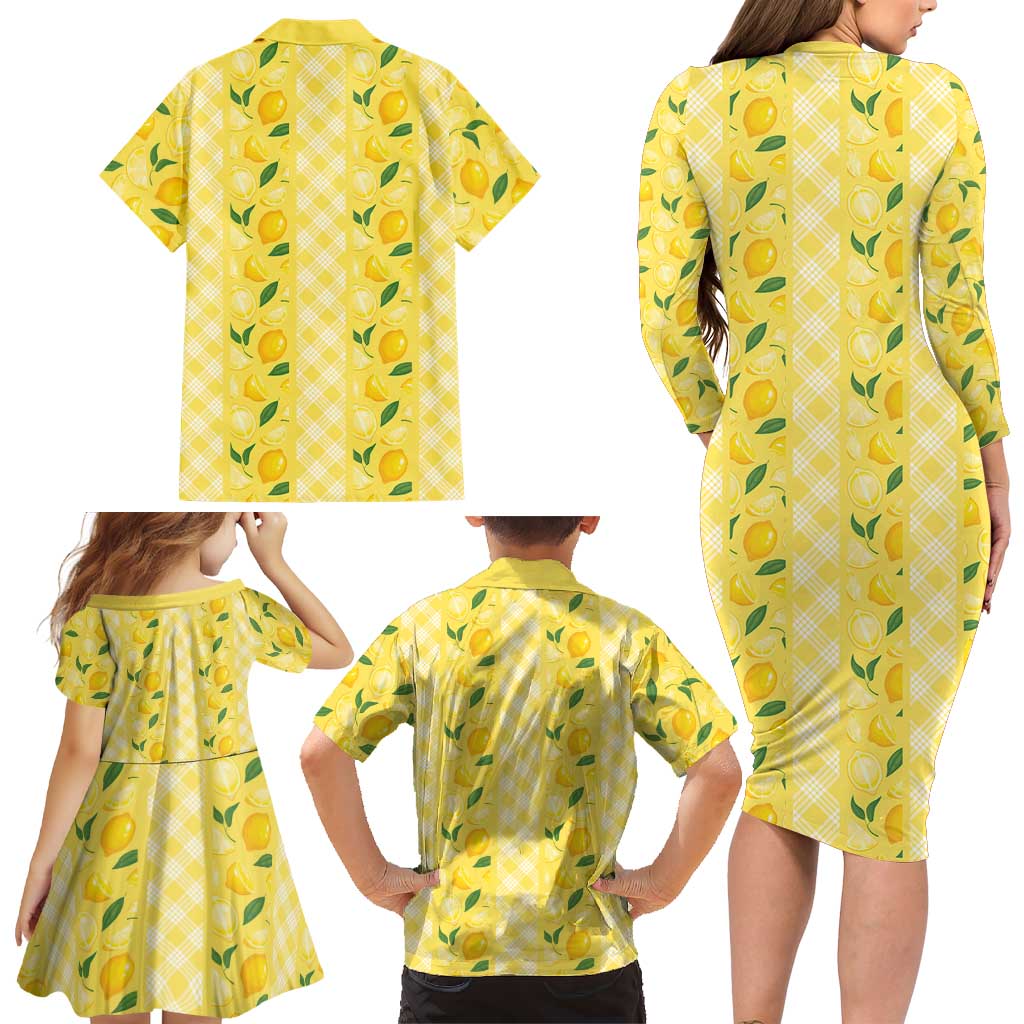 Hawaii Lemon Palaka Family Matching Long Sleeve Bodycon Dress and Hawaiian Shirt Striped Stylized LT01 - Polynesian Pride