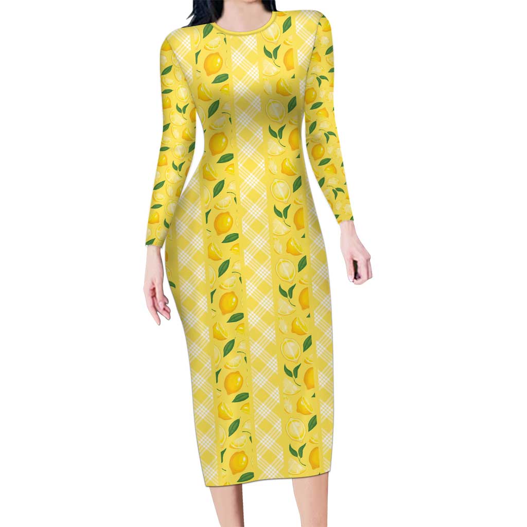 Hawaii Lemon Palaka Family Matching Long Sleeve Bodycon Dress and Hawaiian Shirt Striped Stylized LT01 Mom's Dress Yellow - Polynesian Pride