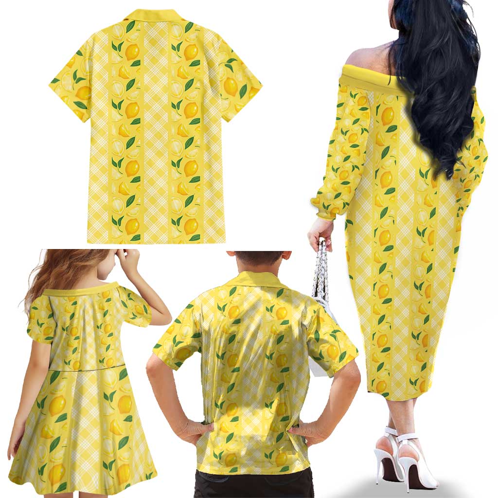 Hawaii Lemon Palaka Family Matching Off The Shoulder Long Sleeve Dress and Hawaiian Shirt Striped Stylized LT01 - Polynesian Pride