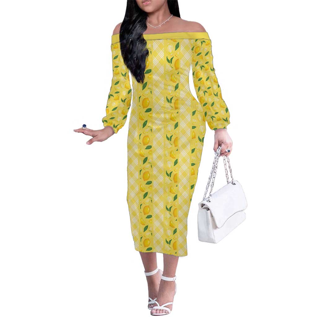 Hawaii Lemon Palaka Family Matching Off The Shoulder Long Sleeve Dress and Hawaiian Shirt Striped Stylized LT01 Mom's Dress Yellow - Polynesian Pride