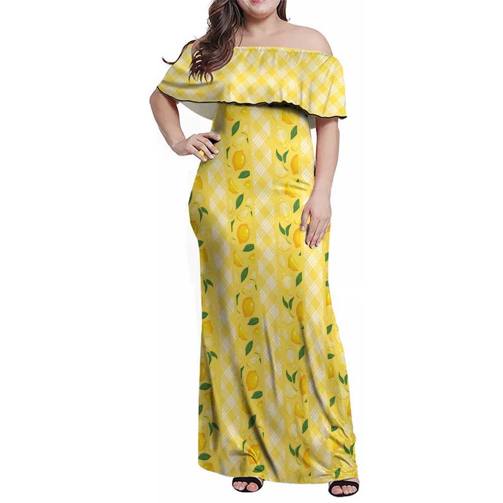 Hawaii Lemon Palaka Family Matching Off Shoulder Maxi Dress and Hawaiian Shirt Striped Stylized
