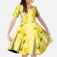 Hawaii Lemon Palaka Family Matching Off Shoulder Short Dress and Hawaiian Shirt Striped Stylized