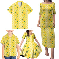 Hawaii Lemon Palaka Family Matching Puletasi and Hawaiian Shirt Striped Stylized