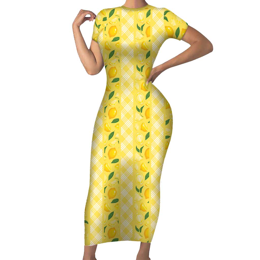 Hawaii Lemon Palaka Family Matching Short Sleeve Bodycon Dress and Hawaiian Shirt Striped Stylized LT01 Mom's Dress Yellow - Polynesian Pride
