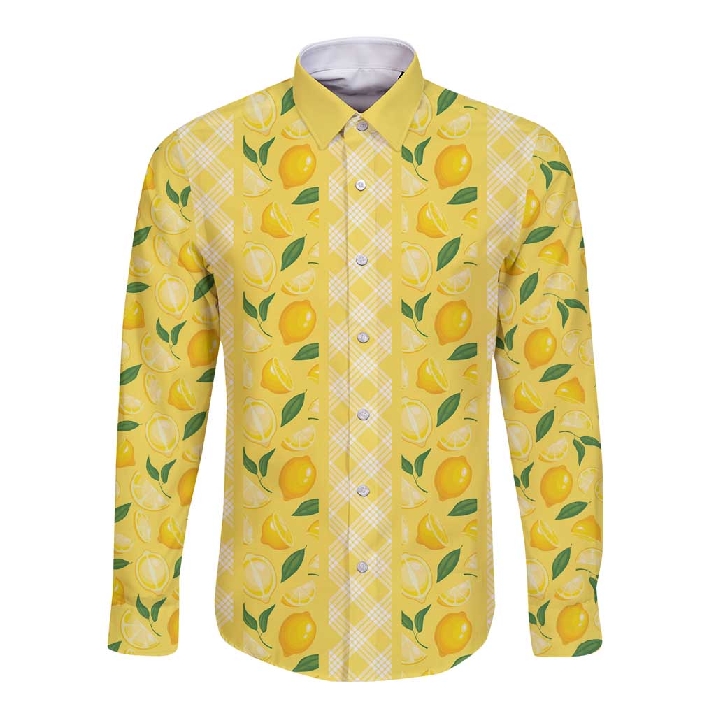 Hawaii Lemon Palaka Long Sleeve Button Shirt Striped Stylized