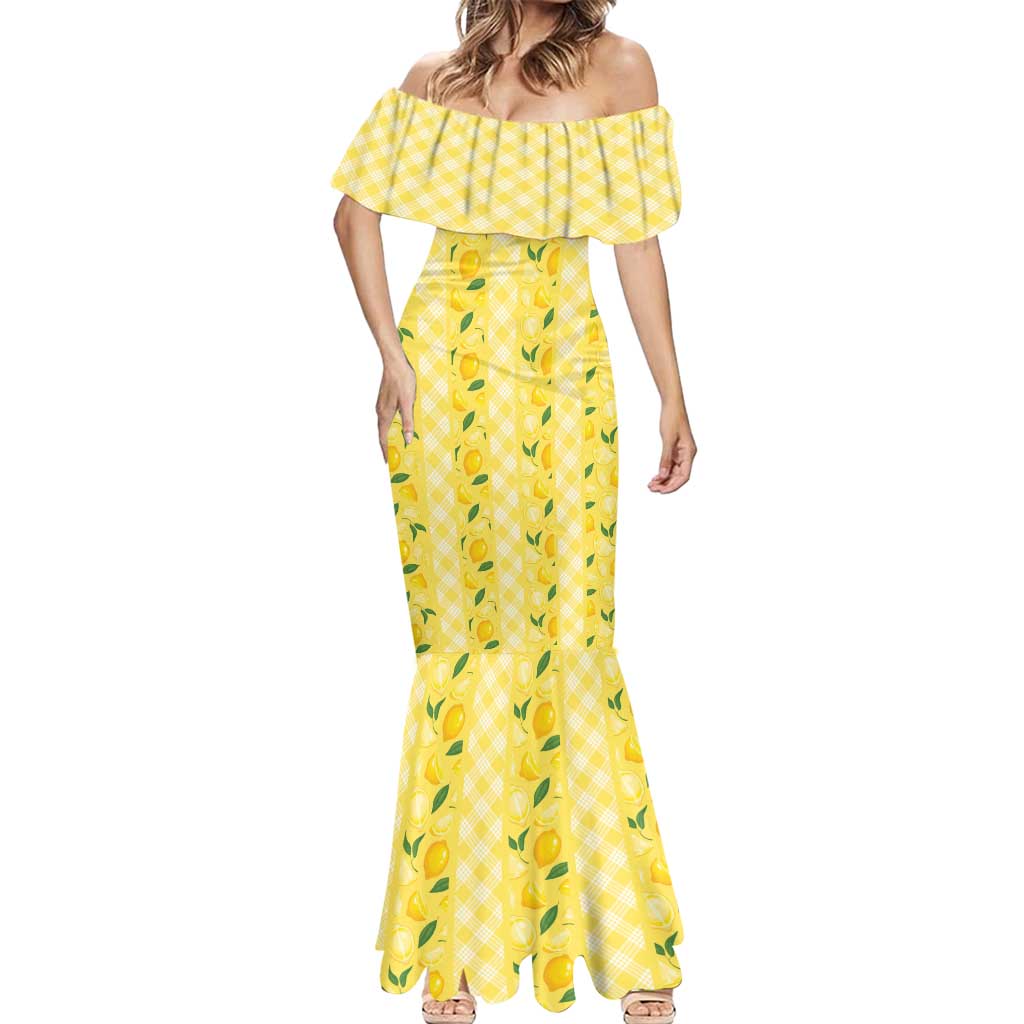 Hawaii Lemon Palaka Mermaid Dress Striped Stylized