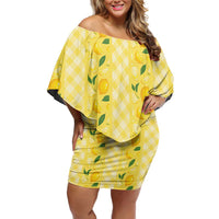 Hawaii Lemon Palaka Off Shoulder Short Dress Striped Stylized