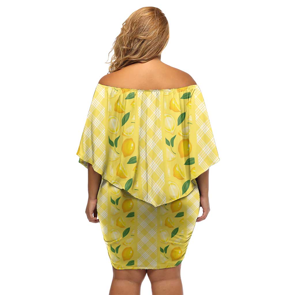 Hawaii Lemon Palaka Off Shoulder Short Dress Striped Stylized