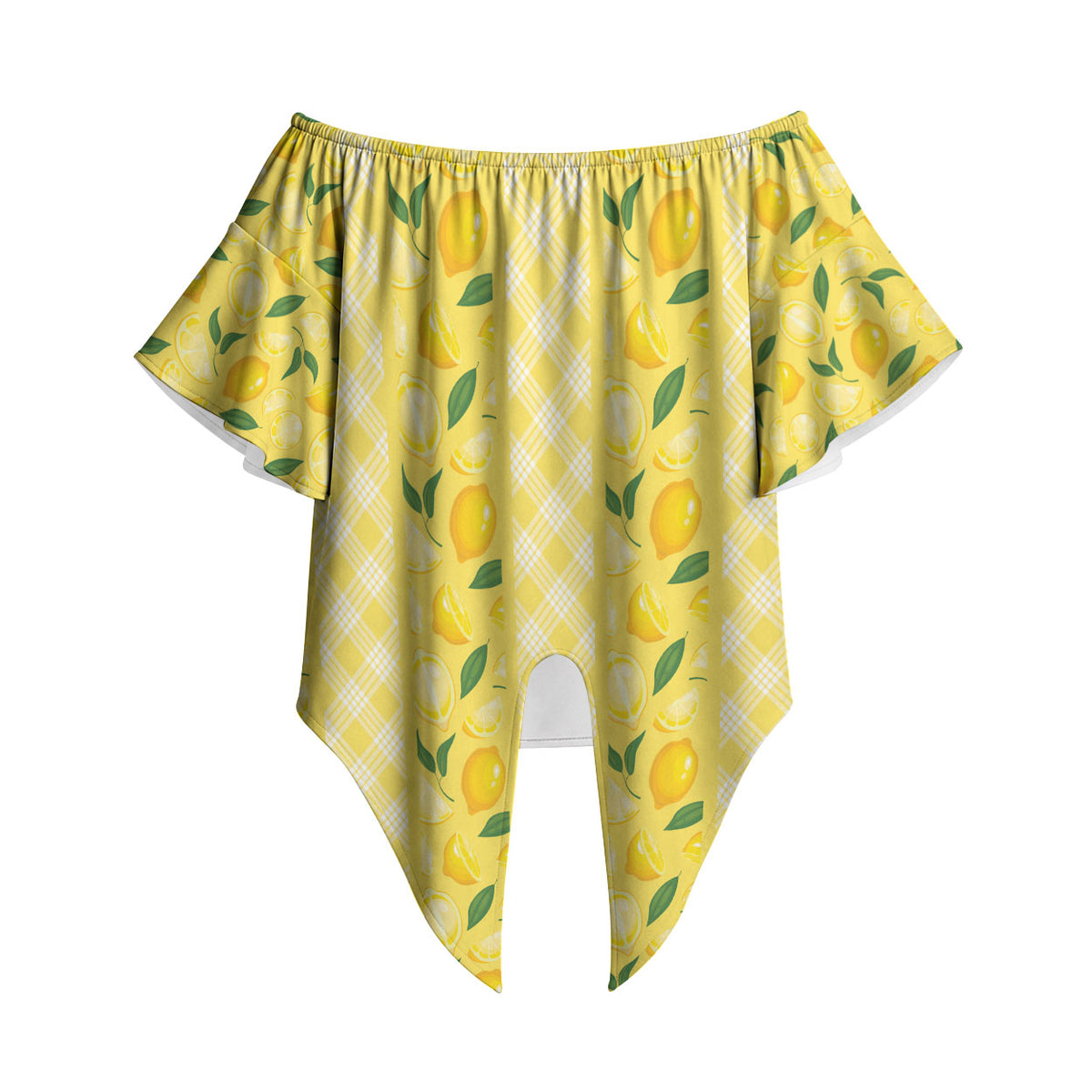 Hawaii Lemon Palaka Off Shoulder Wrap Waist Top Striped Stylized LT01 Yellow - Polynesian Pride