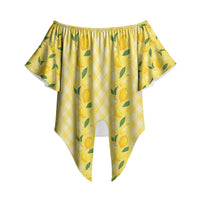 Hawaii Lemon Palaka Off Shoulder Wrap Waist Top Striped Stylized LT01 Yellow - Polynesian Pride