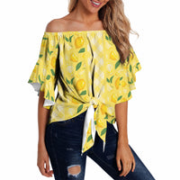Hawaii Lemon Palaka Off Shoulder Wrap Waist Top Striped Stylized LT01 - Polynesian Pride