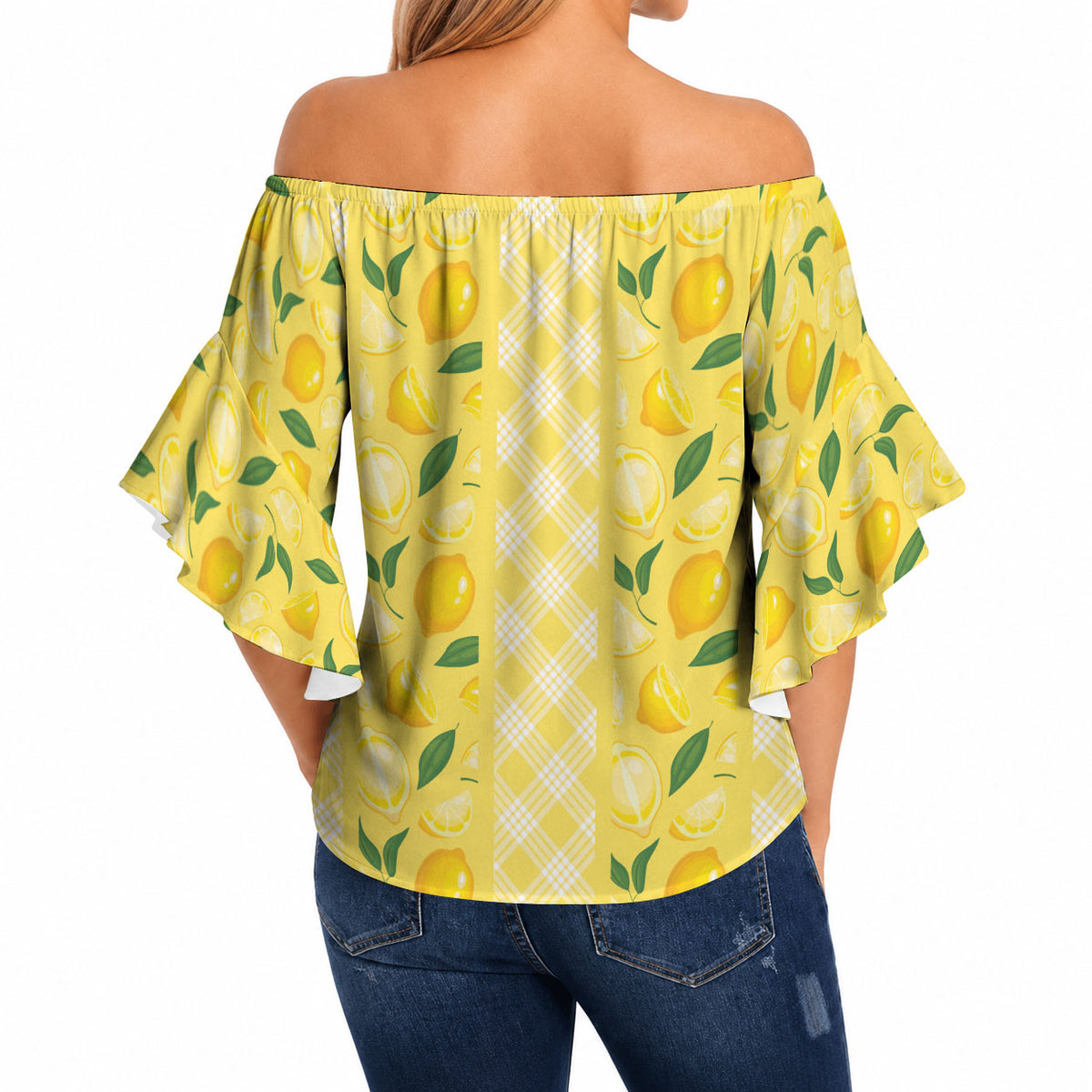 Hawaii Lemon Palaka Off Shoulder Wrap Waist Top Striped Stylized LT01 - Polynesian Pride