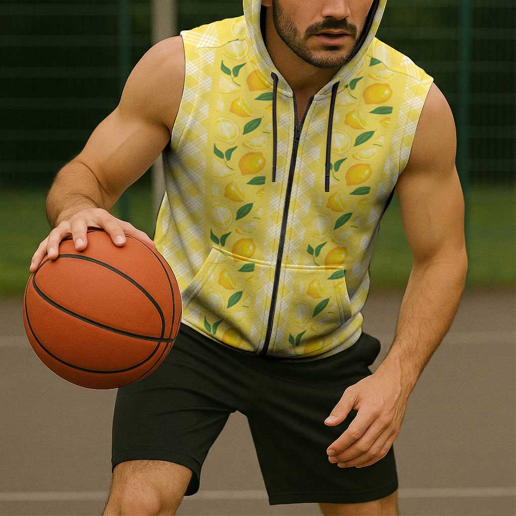 Hawaii Lemon Palaka Sleeveless Zip Hoodie Striped Stylized