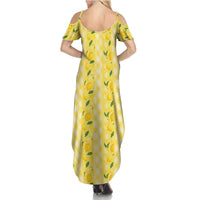 Hawaii Lemon Palaka Summer Maxi Dress Striped Stylized
