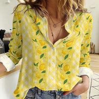 Hawaii Lemon Palaka Women Casual Shirt Striped Stylized LT01 Female Yellow - Polynesian Pride
