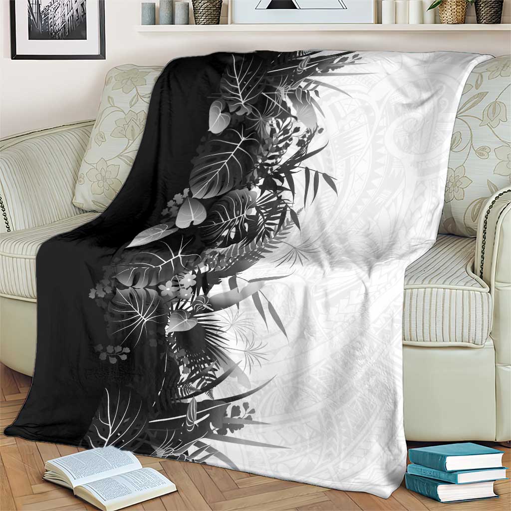 Hawaii Tropical Plant Monochrome Blanket Vibrant Polynesian Pattern
